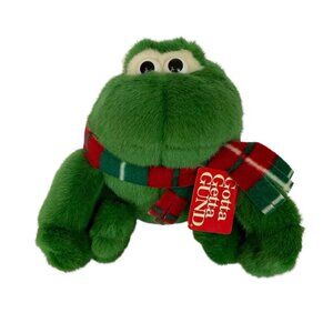 Vintage Gund Christmas Frog Plush Green With Hat Scarf Holiday Stuffed Toy 80s